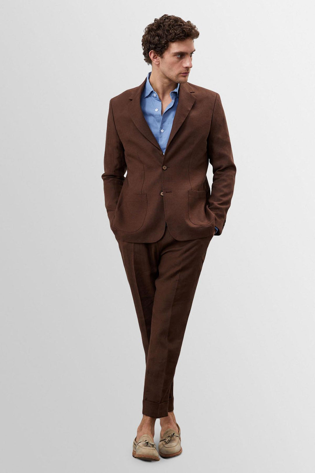 Chaqueta Blazer Hombre 100% Lino Marrón - Wessi