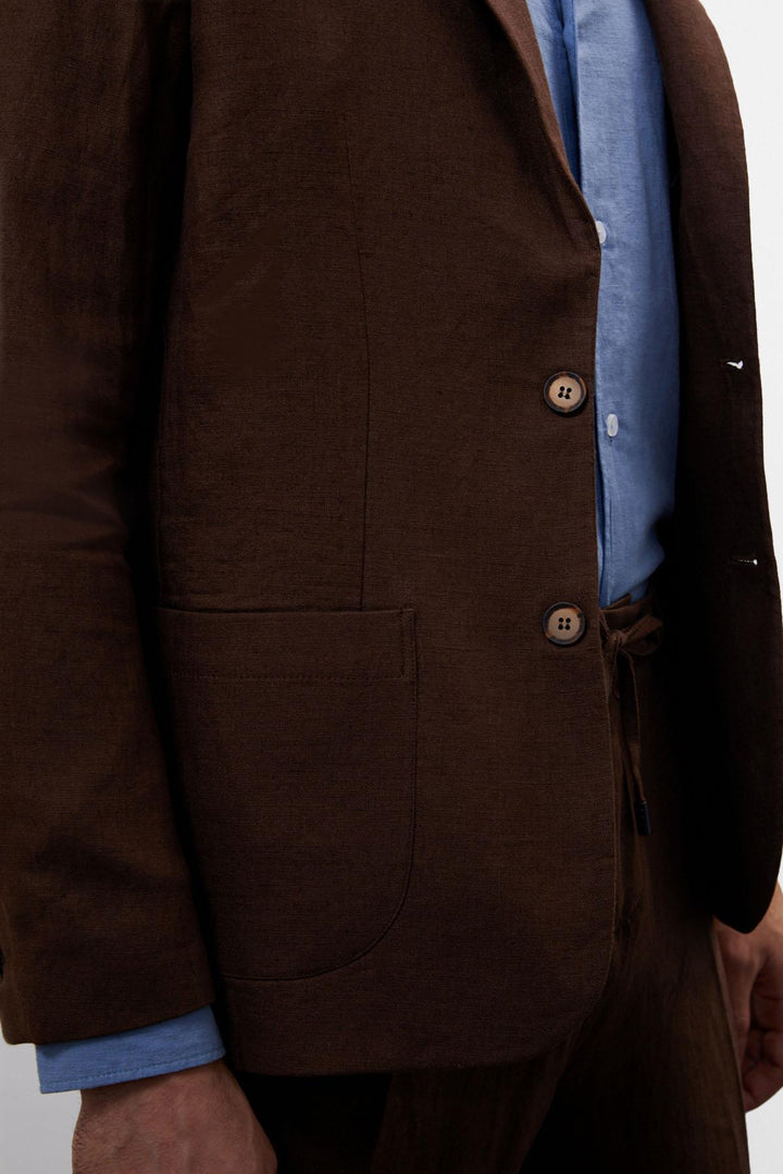 Chaqueta Blazer Hombre 100% Lino Marrón - Wessi