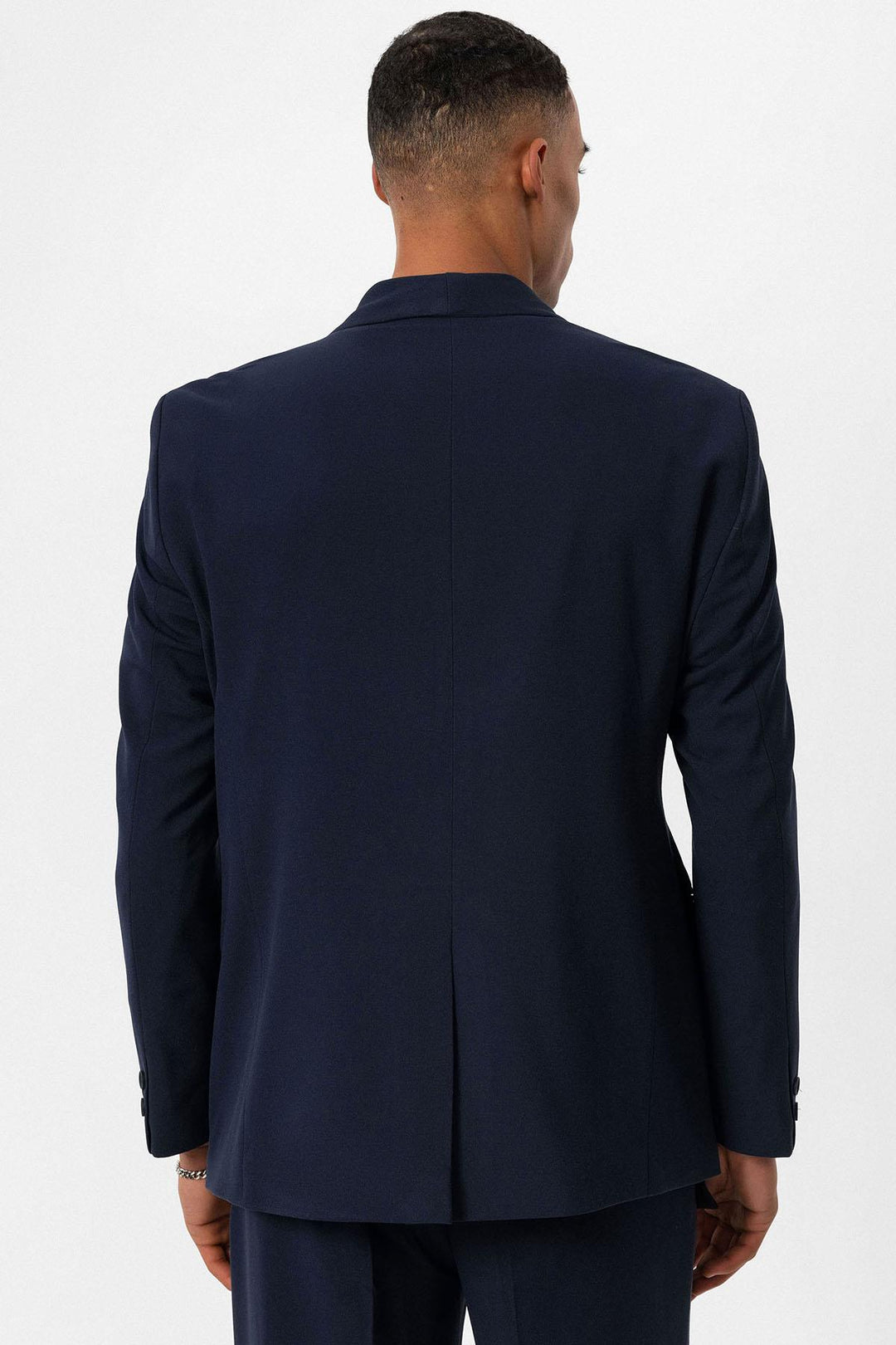 Blazer doppiopetto da uomo con dettagli tascabili in lino 100% lino blu navy - Wessi