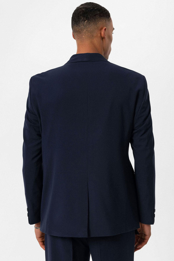 Blazer doppiopetto da uomo con dettagli tascabili in lino 100% lino blu navy - Wessi