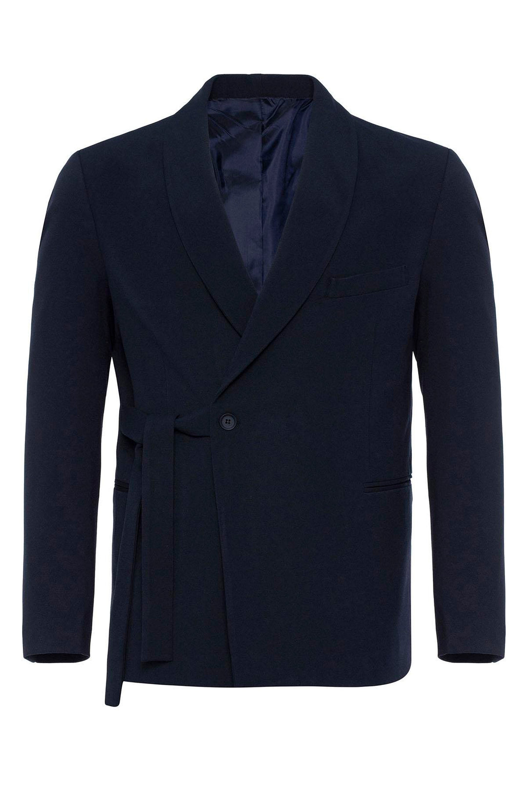 Blazer doppiopetto da uomo con dettagli tascabili in lino 100% lino blu navy - Wessi