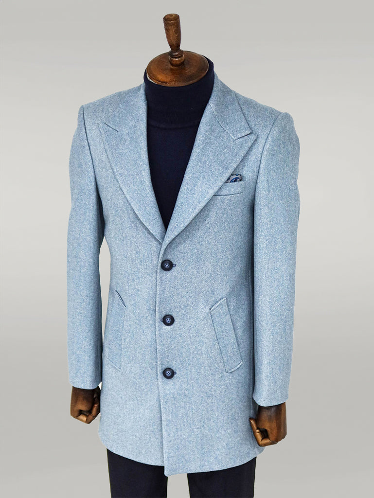 Cappotto da uomo azzurro in lana con revers ampio - Wessi
