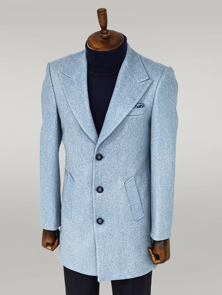 Cappotto da uomo azzurro in lana con revers ampio - Wessi