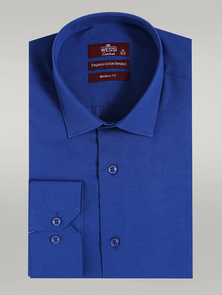Plain Long Sleeves Indigo Blue Men Shirt - Wessi