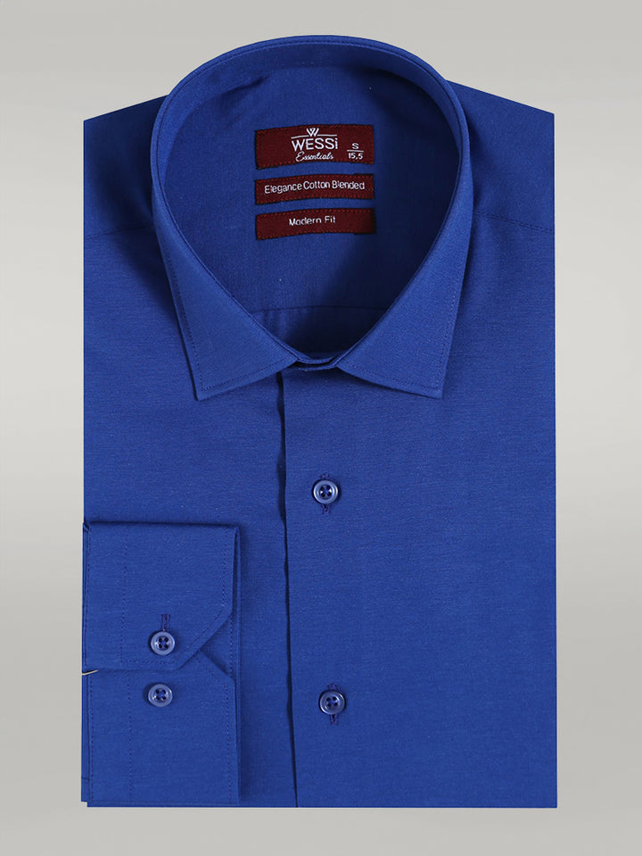 Plain Long Sleeves Indigo Blue Men Shirt - Wessi