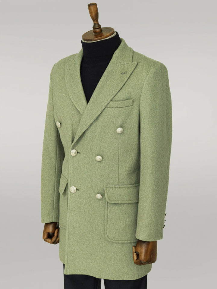 Manteau Boutons Métalliques Laine Cachemire Vert Homme Double Boutonnage - Wessi