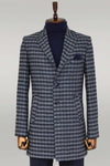 Manteau Homme Cachet Plaid Large Revers Slim Fit Bleu Marine - Wessi