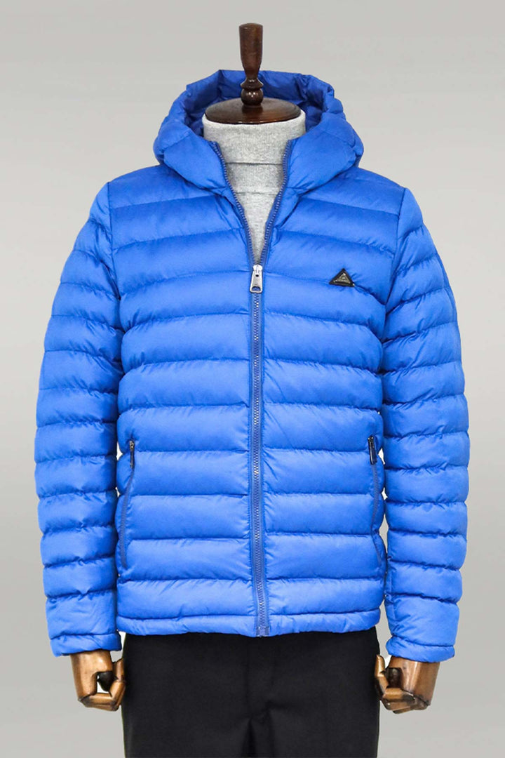 معطف مبطن بغطاء للرأس باللون الأزرق للرجال - ويسي