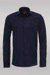 Plain Long Sleeves Regular Fit Navy Blue Men Shirt - Wessi