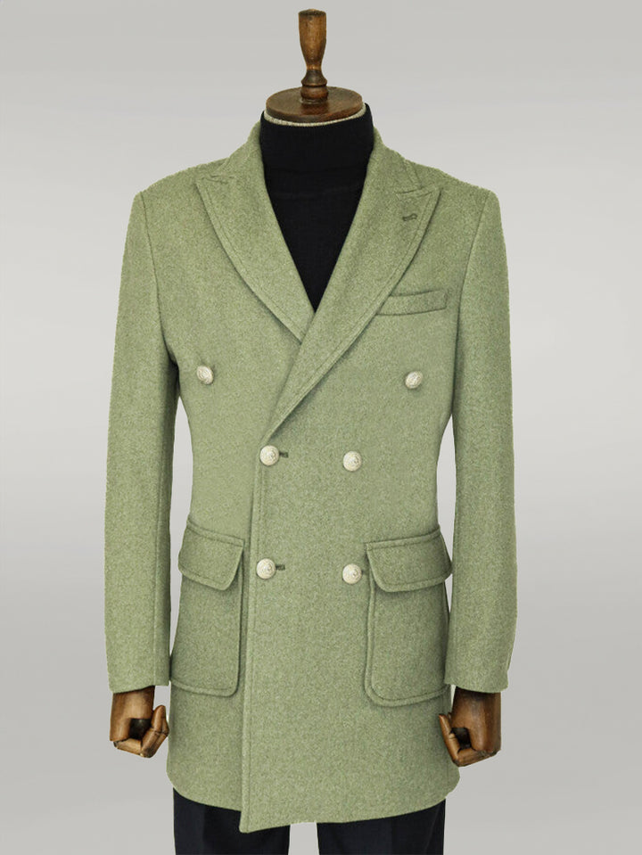 Manteau Boutons Métalliques Laine Cachemire Vert Homme Double Boutonnage - Wessi