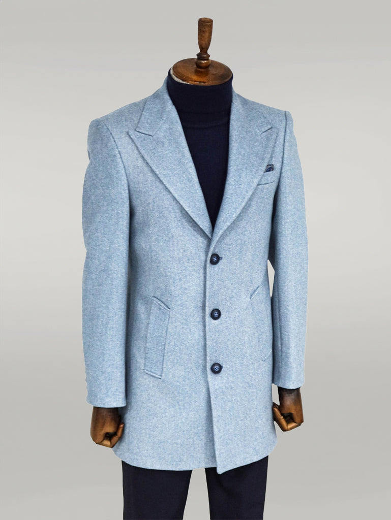 Cappotto da uomo azzurro in lana con revers ampio - Wessi