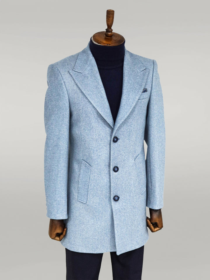 Cappotto da uomo azzurro in lana con revers ampio - Wessi