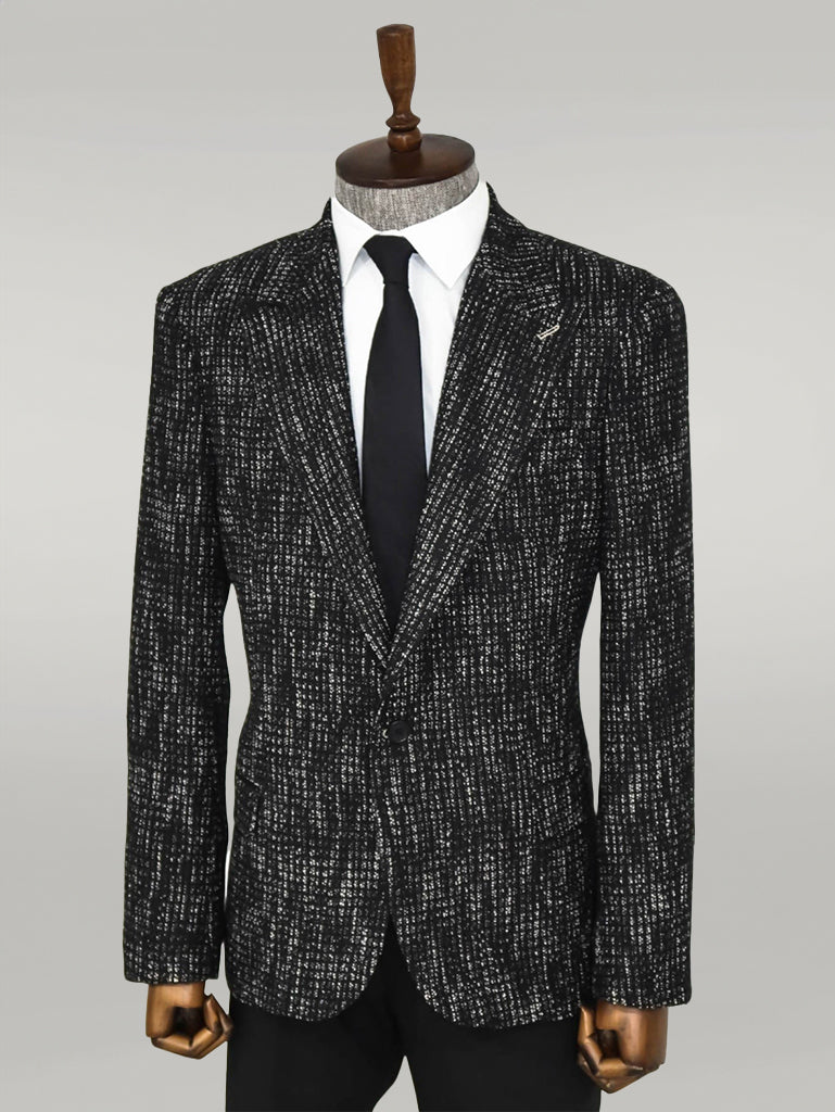 Slim Fit Patterned Black Men Blazer Wessi
