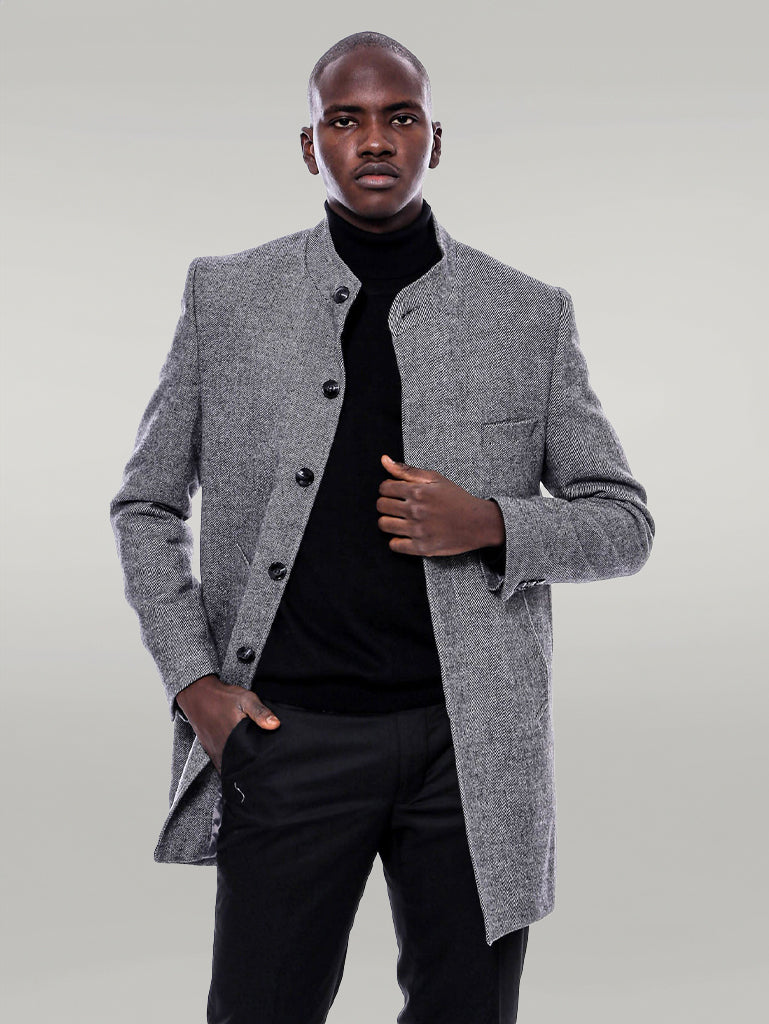 Abrigo corto gris con cuello mandarín - Wessi