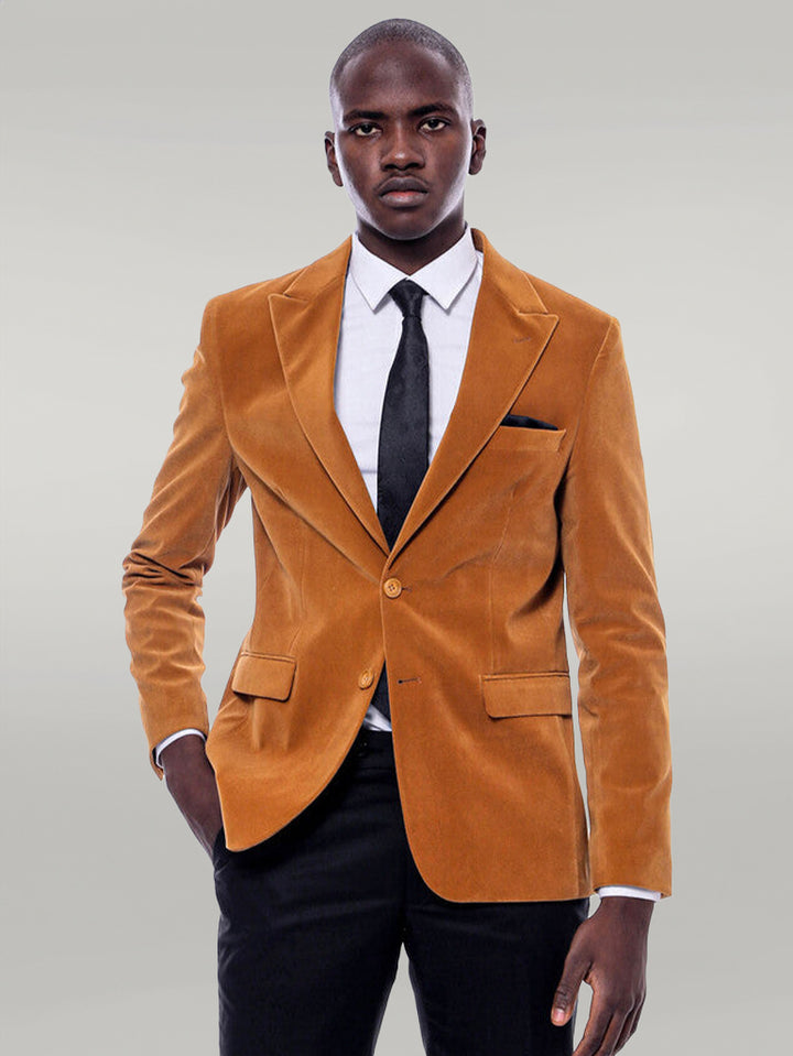 Blazer Jaune à Revers Large en Velours - Wessi