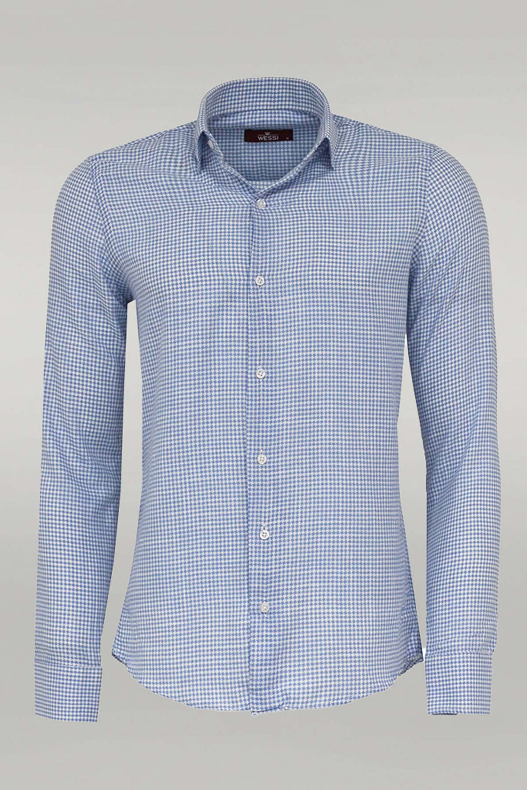 Camisa Hombre Estampado Pata De Gallo Azul Cielo - Wessi