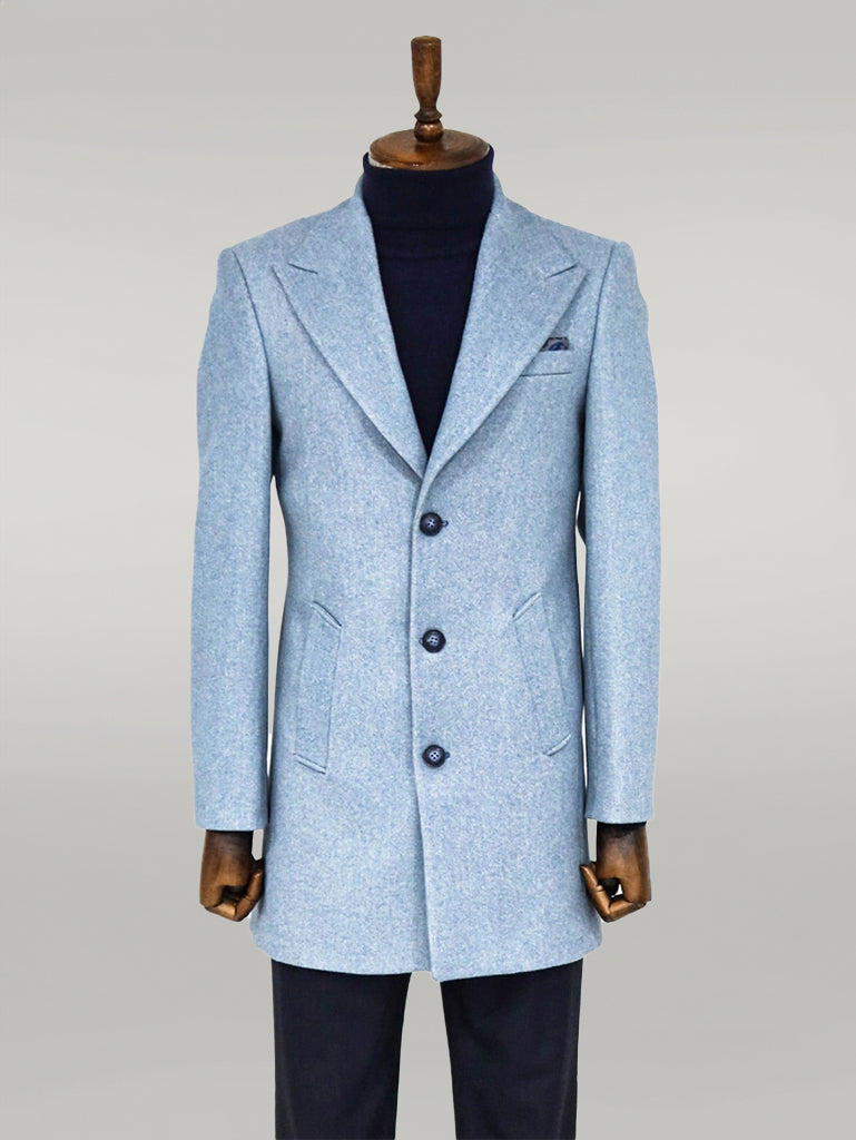 Cappotto da uomo azzurro in lana con revers ampio - Wessi