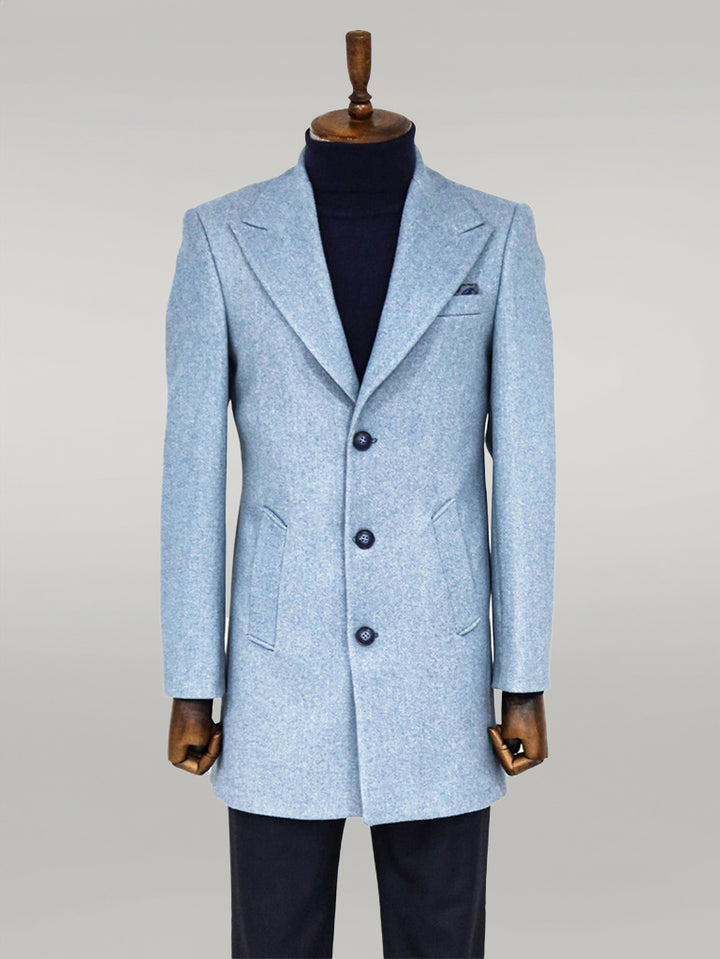Cappotto da uomo azzurro in lana con revers ampio - Wessi