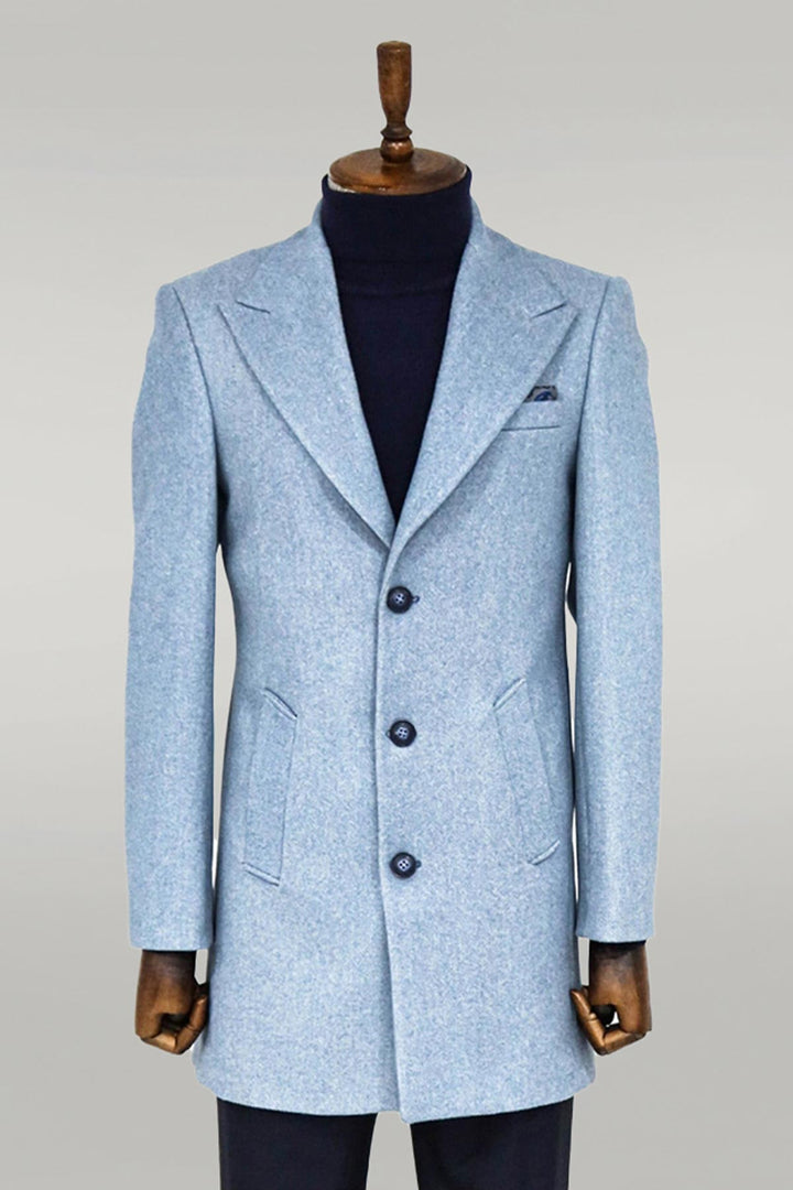 Cappotto da uomo azzurro in lana con revers ampio - Wessi