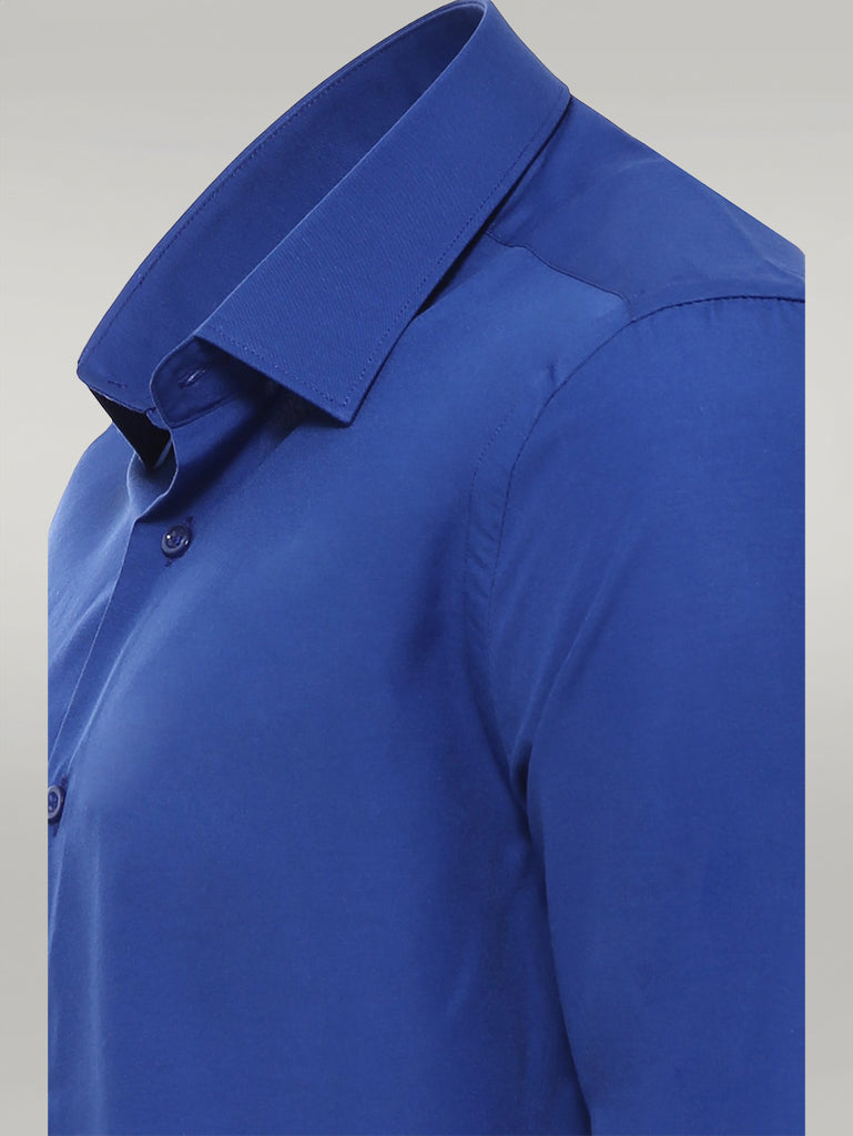 Plain Long Sleeves Indigo Blue Men Shirt - Wessi