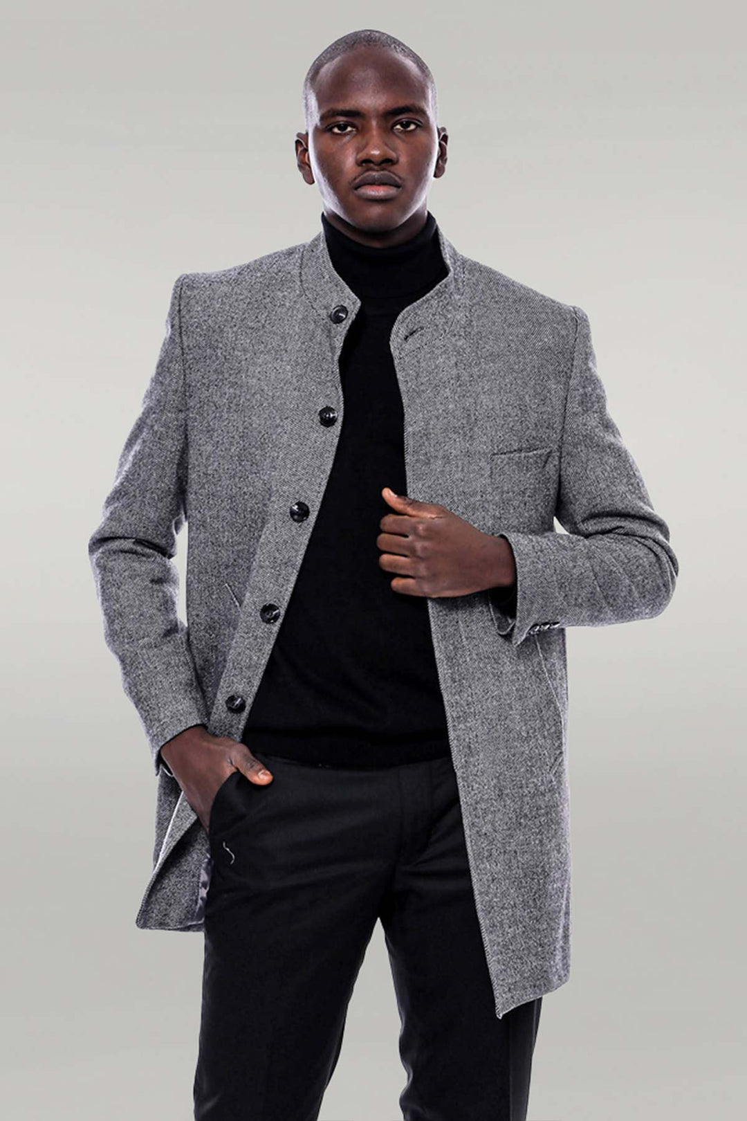 Abrigo corto gris con cuello mandarín - Wessi