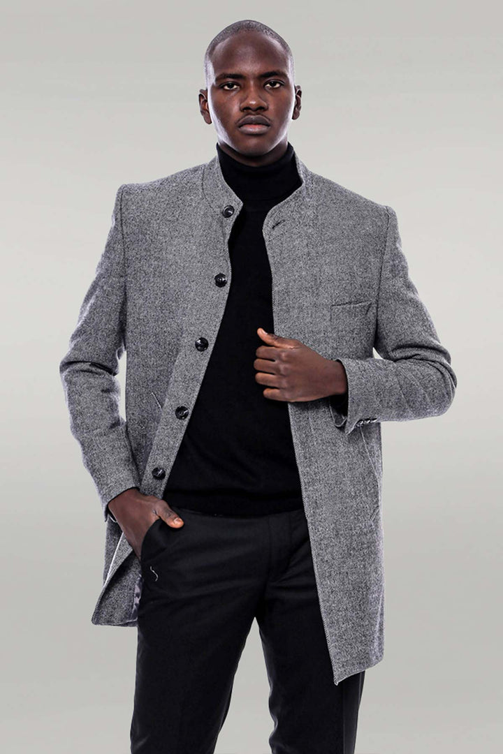 Abrigo corto gris con cuello mandarín - Wessi