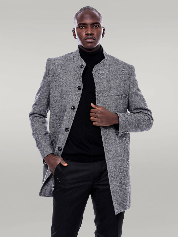 Abrigo corto gris con cuello mandarín - Wessi