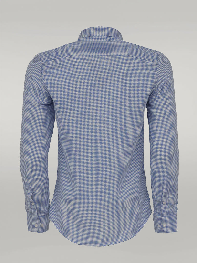 Camisa Hombre Estampado Pata De Gallo Azul Cielo - Wessi