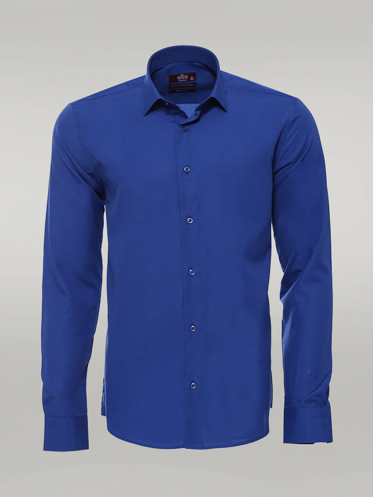 Plain Long Sleeves Indigo Blue Men Shirt - Wessi