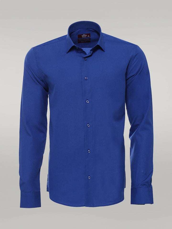 Plain Long Sleeves Indigo Blue Men Shirt - Wessi