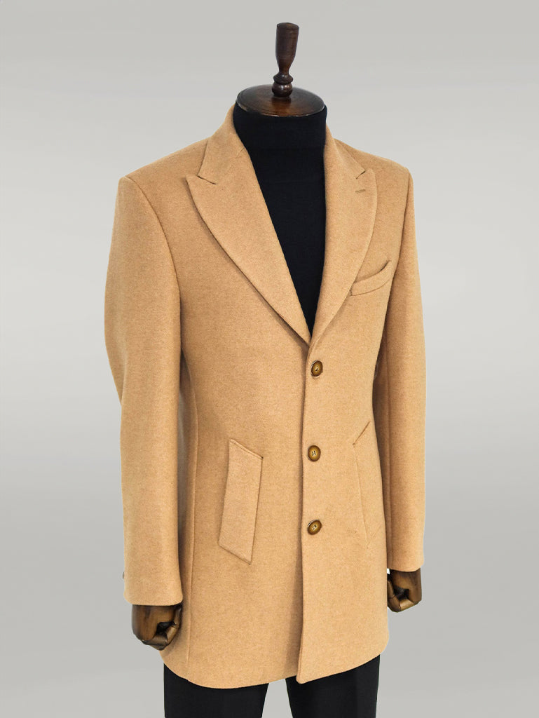 Cappotto da uomo in lana color crema con ampio bavero - Wessi