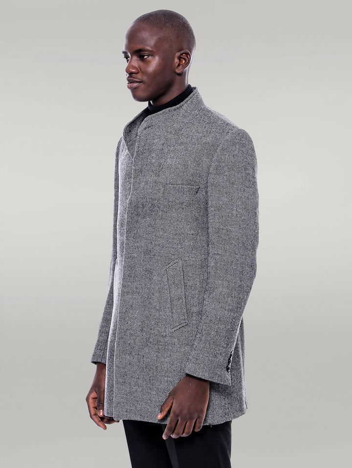 Abrigo corto gris con cuello mandarín - Wessi