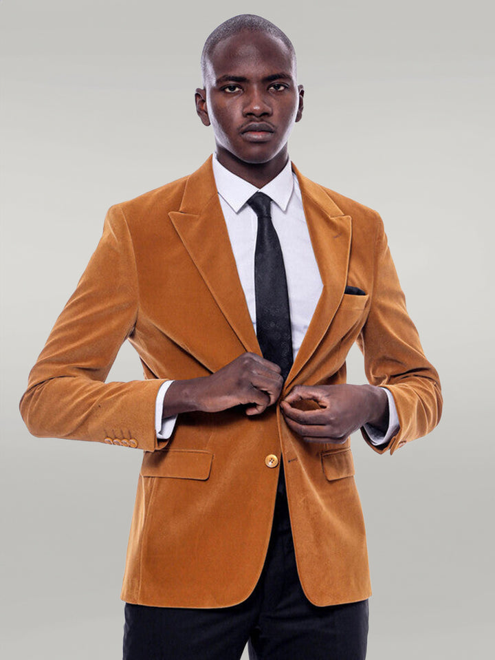 Blazer Jaune à Revers Large en Velours - Wessi