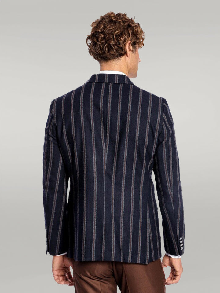 Blazer Hombre Azul Marino Cruzado Rayas Solapa Ancha - Wessi