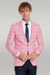 Blue Plaid Patterned Slim Fit Pink Men Blazer - Wessi