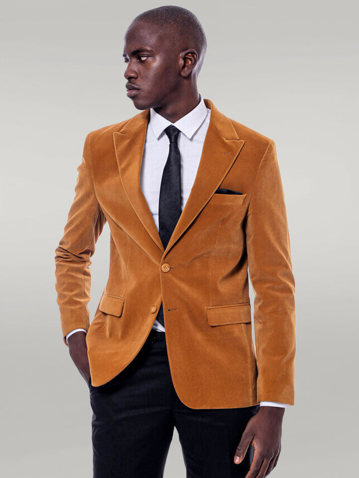 Blazer Jaune à Revers Large en Velours - Wessi