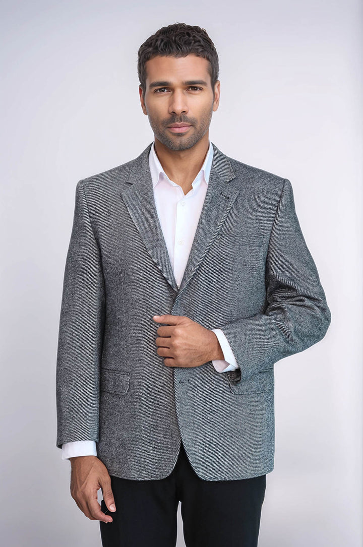 4 Drop Regular Cut Wool Grey Men Blazer - Wessi