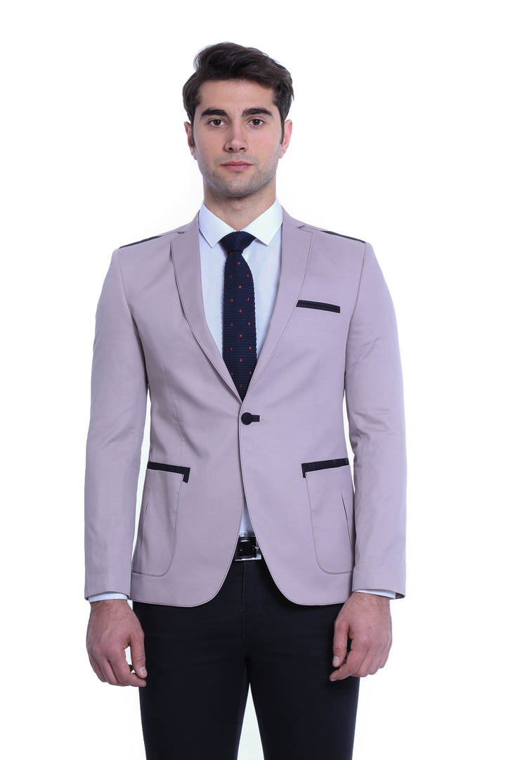 3 pocket Single Button Cotton Shoulder Stitched Light pink Jacket-Wessi