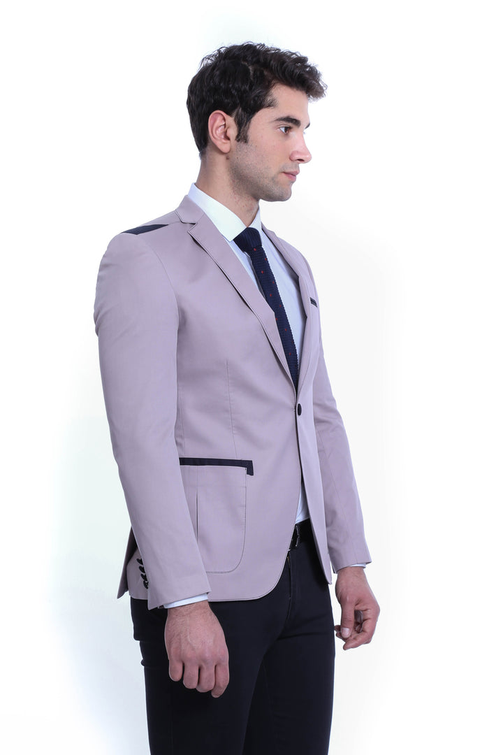 3 pocket Single Button Cotton Shoulder Stitched Light pink Jacket-Wessi