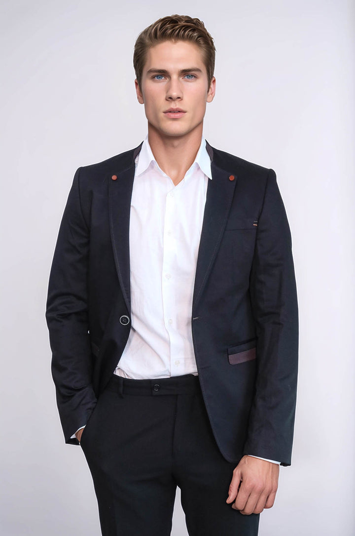 Blazer de hombre negro con cuello alto y un solo botón - Wessi