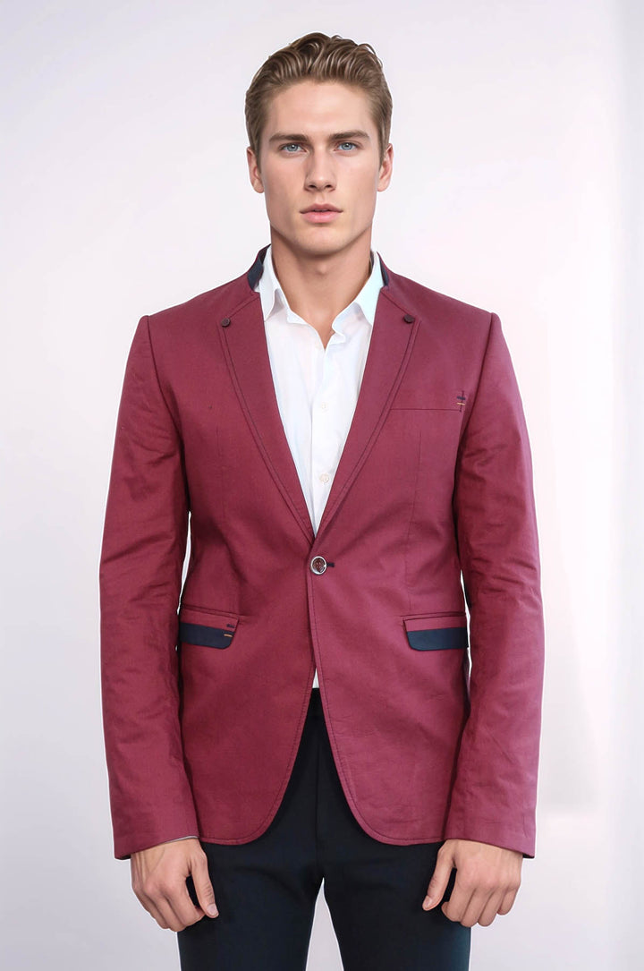 Blazer burdeos con cuello redondo para hombre - Wessi