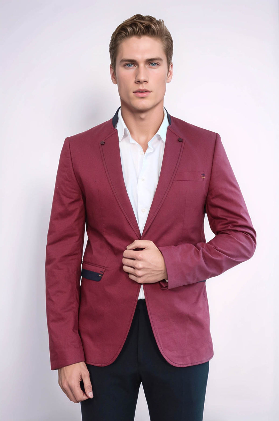 Blazer burdeos con cuello redondo para hombre - Wessi