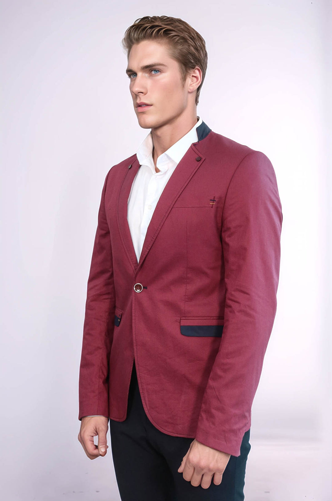 Blazer burdeos con cuello redondo para hombre - Wessi