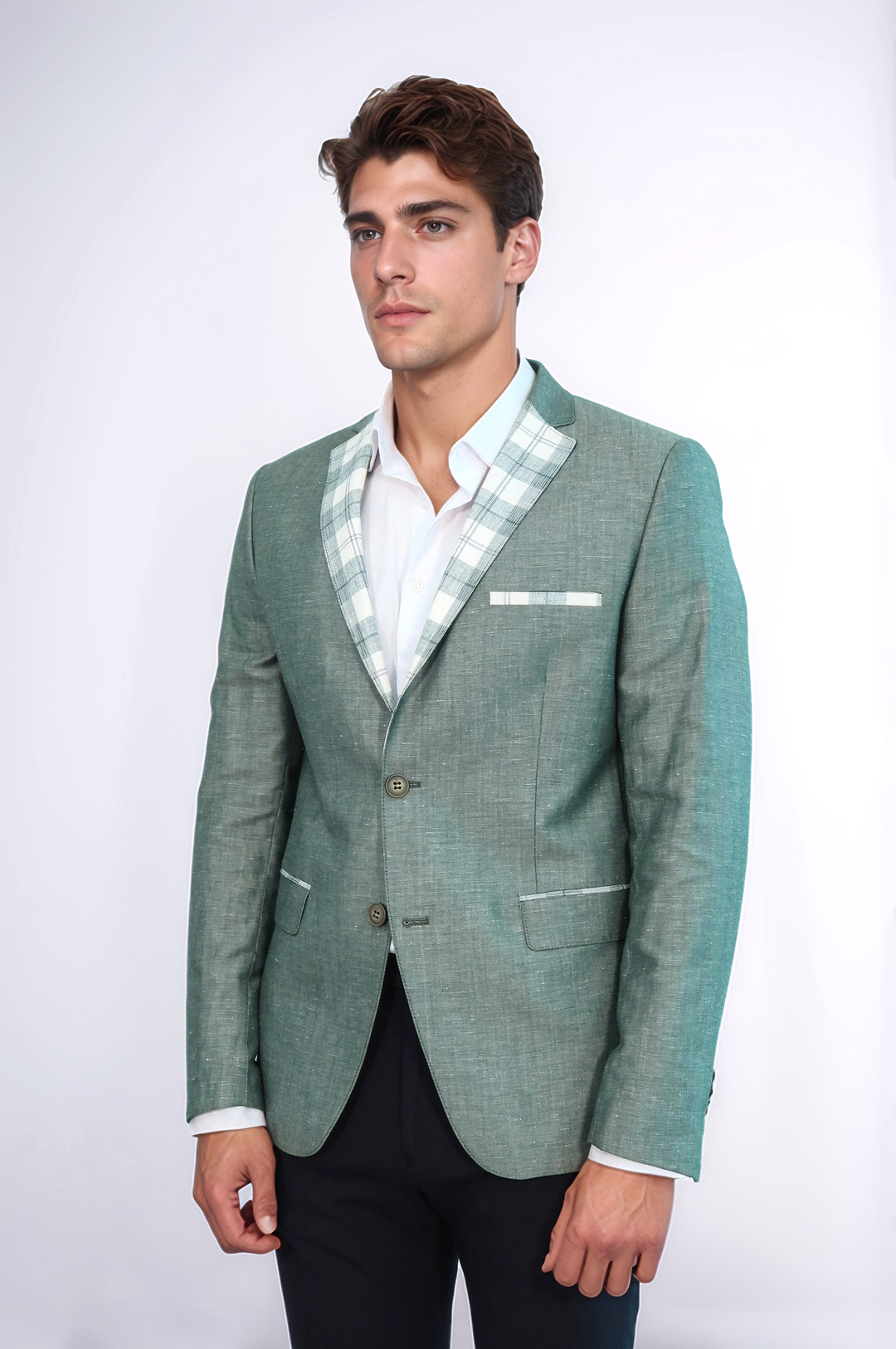 Pocket and Collar Plaid Mens Linnen Blazer - Wessi