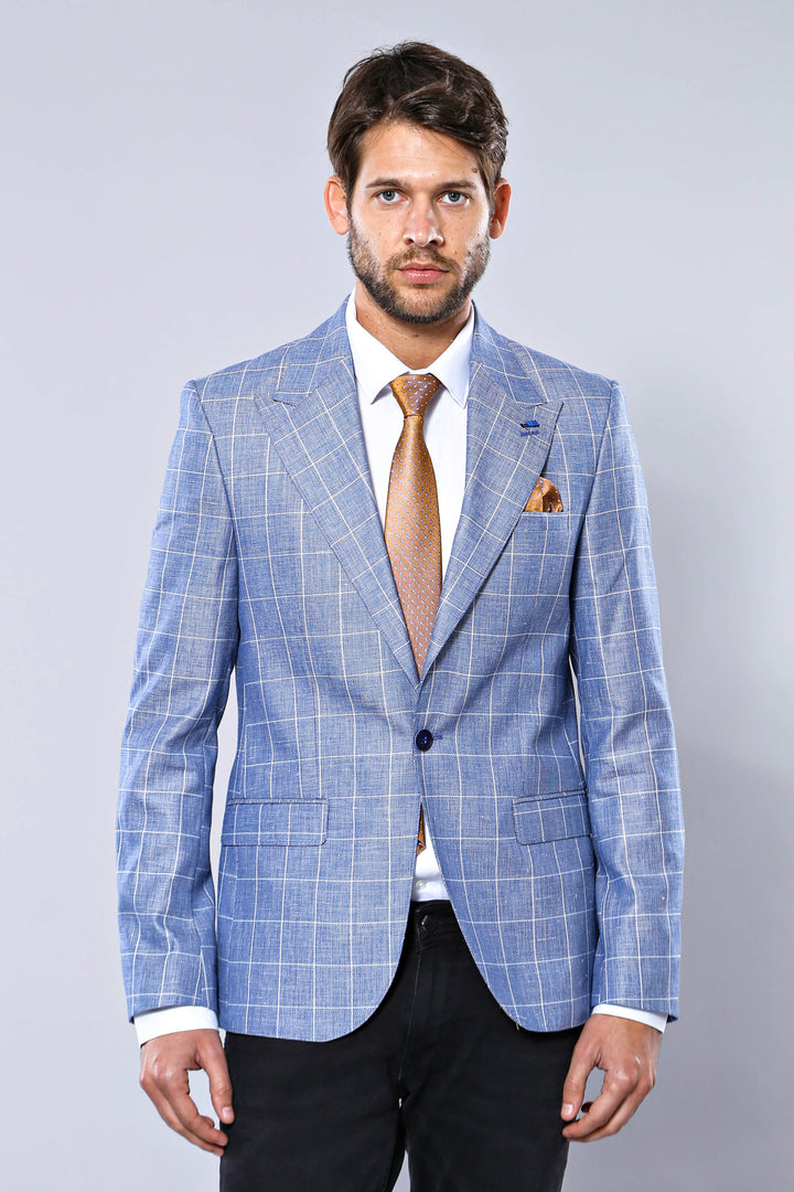 Chaqueta azul ajustada a cuadros - Wessi