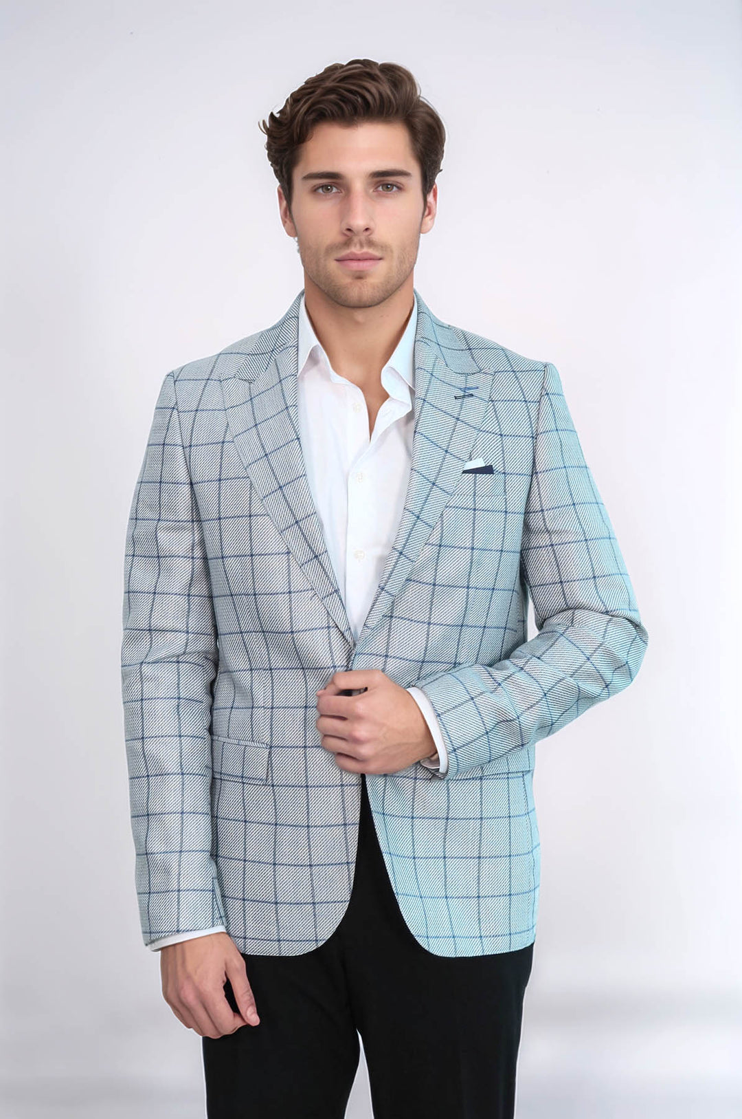 Blazer Leggero a Collo Punta con Un Pulsante Blue - Wessi