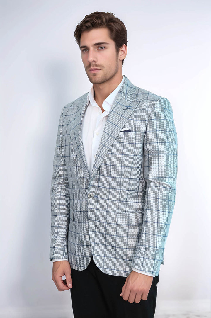 Blazer Leggero a Collo Punta con Un Pulsante Blue - Wessi
