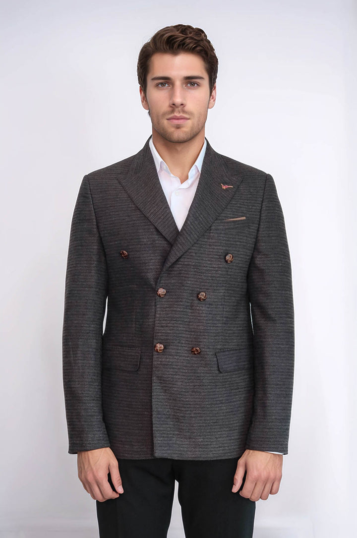 Blazer marrone slim fit doppiopetto - Wessi