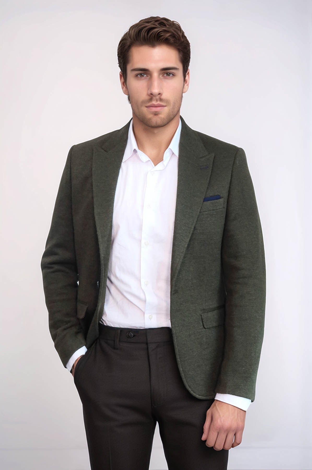 Peak Lapel Dark Green Wool Jacket | Wessi – Wessi