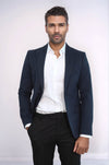 Blazer da uomo in tinta unita blu navy con risvolto a punta e bottone singolo - Wessi